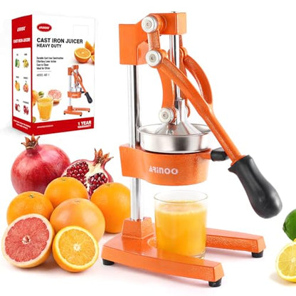 Cast Iron Juicer, Heavy Duty Manual Citrus Juicer - color: Orange