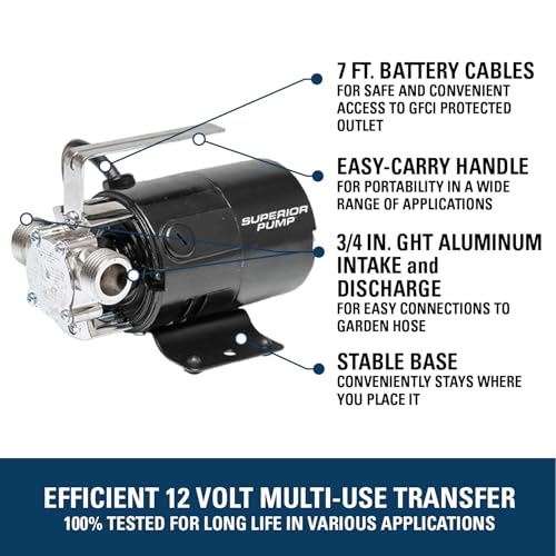 Superior Pump 90045 12 Volt Transfer Pump with 6-Foot Suction Hose, Black - size: 12-Volt