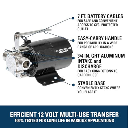 Superior Pump 90045 12 Volt Transfer Pump with 6-Foot Suction Hose, Black - size: 12-Volt