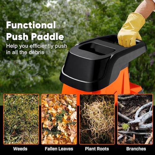 Wood Chipper Shredder, 1800W Cut Diameter of 1.77inch with 10 Gallon Collection Bin 15-Amp Electric Wood Chipper Shredder for Easy Cleanup Ideal for Branches, Leaves,Yard Waste, Amber - color: Amber