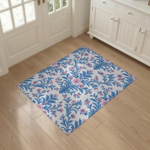 3'x5' Blue Pink Chinoiserie Toile Way Motif Washable Accent Rug - color: Blue/Pattern 1, size: 3' x 5' (Rectangular)