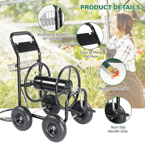 Outvita Garden Hose Reel Cart, Lawn Water Planting Cart with Wheels, Black