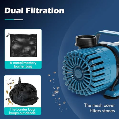TONGCHANT 2700 GPH Pond Pump for Fish Pond Fountain & Waterfall, 15FT Lift - size: 2700GPH-120W