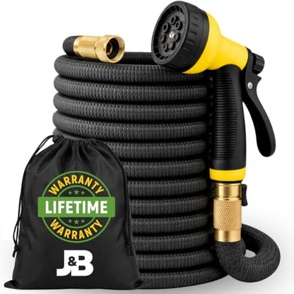 J&B XpandaHose 75ft Expandable Garden Hose, Lightweight, Brass Connectors - color: Black, size: 75ft