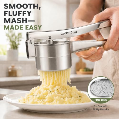 Stainless Steel Potato Ricer & Masher Set, 15 oz, 3 Discs & Brush