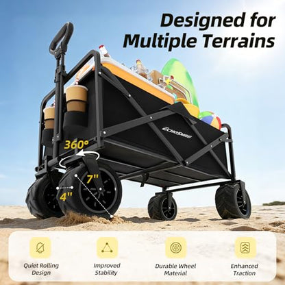 EchoSmile Wagons Carts Foldable Heavy Duty 350L Cap for Camping, Black - color: Black