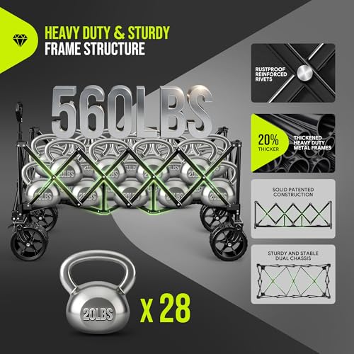 HIKEMOON 48'' Extra Large Collapsible Wagon with Big Wheels, 300L Black - color: Black