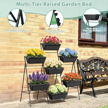 5-Tier Vertical Garden Planter with 7 Plant Boxes & Drainage Trays - color: Black, size: 5-Tier