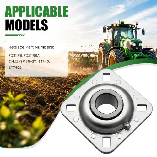 Disc Harrow Flange Bearing 2-3/16" Round Bore, 4-Bolt Harrow Disc Bearing Compatible with FD211RB FD211RBA, Harrow Disc Bearing 2-3/16 Inch Bore Replacement for Agricultural Tool Case-IH New Holland