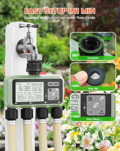 4 Zone Sprinkler Timer, Programmable Water Timer for Garden Hose - size: 4 Outlet