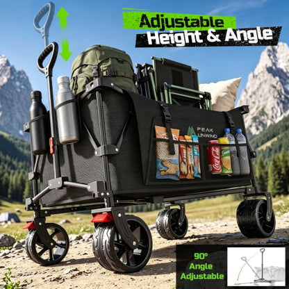400L Folding Wagon Cart with Brakes & Removable Table, 580lbs Heavy Duty Collapsible Wagon, Big All-Terrain Wheels for Camping, Sports, Grocery, Outdoor - Black - color: Black-big