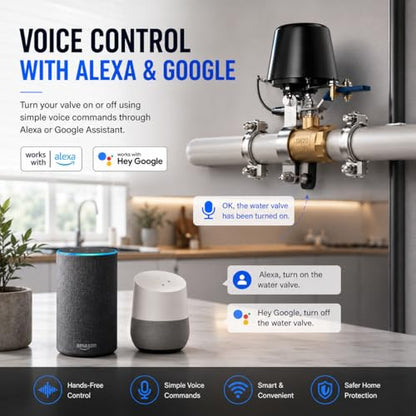 Smart Wifi Water Valve, Copper Handle Valve, Compatible with Alexa Google, No Hub Required