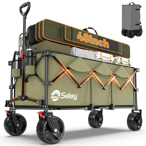 Sekey 300L Extended Collapsible Wagon, 660 lb Capacity, 48 in Long - color: Khaki