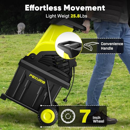 15-Amp Electric Wood Chipper Shredder, 50L Collecting Bag Chipper Shredder, 1.8In Cutting Diameter Electric Wood Chipper with 25:1 Reduction Ratio, Portable Wheels for Yard Waste and Branches, Green - color: Green