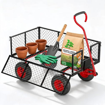 Heavy Duty 500 Lbs 3Cu Ft Steel Garden Cart Utility Wagon-Red