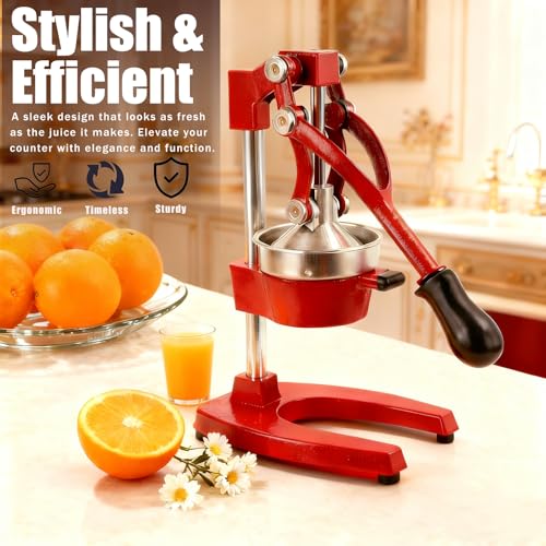 Kitchen Cast Iron Juicer - Easy-to-Clean Heavy-Duty Manual Juicer, Professional Citrus Juicer - Stainless Steel Lemon Squeezer - Manual Citrus Press & Orange Squeezer - Orange Juicer (Red) - color: Red