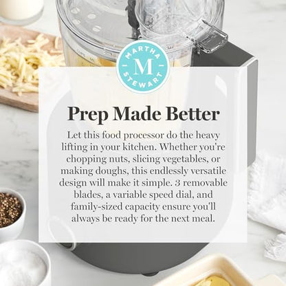 Martha Stewart 10 Cup Food Processor & Electric Chopper, One Touch Pulse - color: Caviar Gray