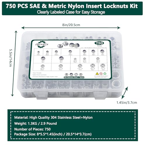 SAE & Metric Nylon Insert Lock Nuts Kit (750Pcs), Lock Nuts Assortment Kit - color: SAE & Metric 750PCS