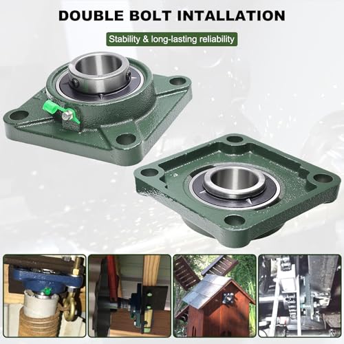 2 Pack UCF207-22 Pillow Block Bearing – Square Flange 4 Bolt Mounted Pillow Block Bearings – Bearing Steel Bearings with 1-3/8"" Bore, Self-aligning Bearings with Solid Cast Iron Base - style: UCF207-22