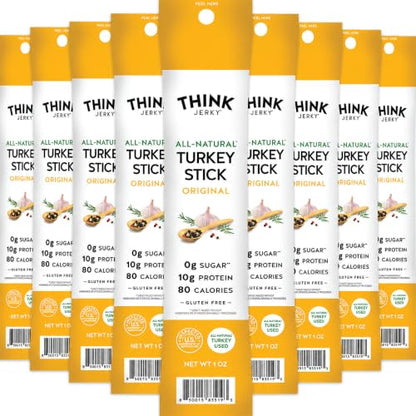 Think Jerky All-Natural Turkey Sticks, Gluten and Sugar Free, No Nitrates, Keto Paleo Friendly High Protein Low Carb Meat Snack - 1.0 oz Sticks, 20 Pack - size: 1 Ounce (Pack of 20)