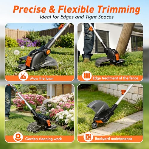Weed Wacker Eater Electric String Trimmer Battery Powered Lawn Trimmer - color: black and orange