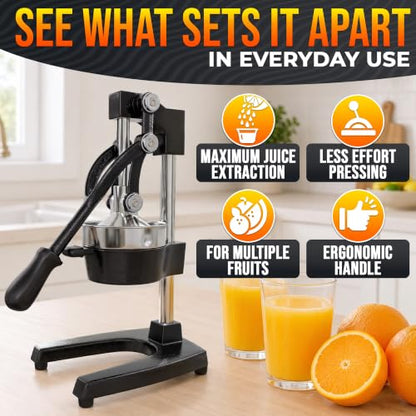 Cast Iron Juicer Hand Press, Heavy-Duty Squeezer (Black) - color: Black