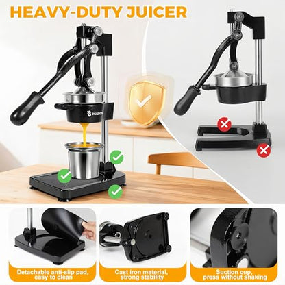 Cast Iron Manual Citrus Juicer Press, Heavy Duty Fruit Squeezer - color: Black