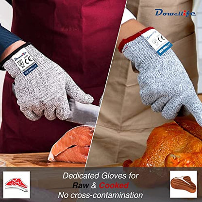 Dowellife Cut Resistant Gloves Food Grade Level 5 Protection, Safety Kitchen Cuts Gloves for Oyster Shucking, Fish Fillet Processing, Mandolin Slicing, Meat Cutting and Wood Carving. (Medium-2 Pairs) - size: Medium (Pack of 2), style: Original