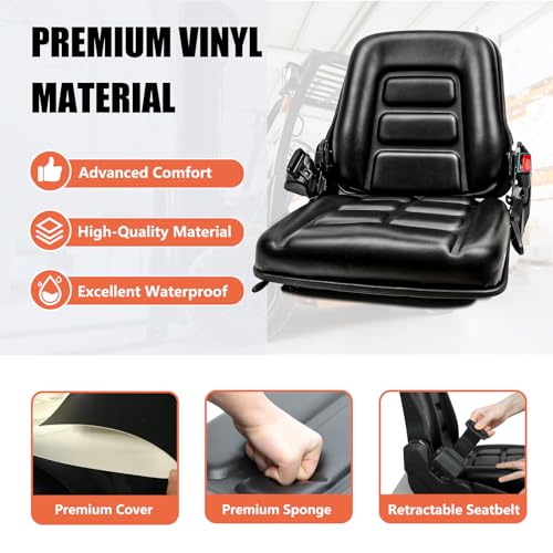 Universal Forklift Seat, Tractor Seat with Safety Belt, Adjustable Back and Operator Position Switch,for Tractor,Excavator Skid Loader Backhoe Dozer Telehandler