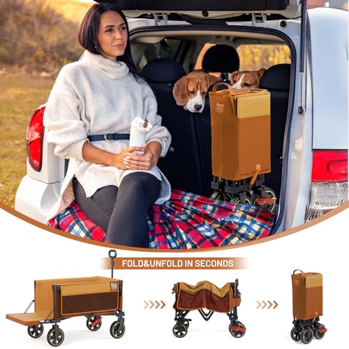 Timber Ridge 49" Extra Long Collapsible Folding Wagon with Tailgate&Brakes - color: Orange, size: 250L