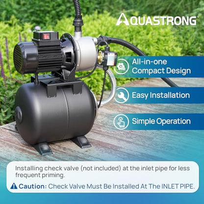 Aquastrong 115V Shallow Well Garden Pump, Stainless Steel, 1320 GPH, Automatic Water Booster Jet Pump for Home, Garden, Lawn,Irrigation,1.6 HP with Pressure Tank - color: Nsf Black