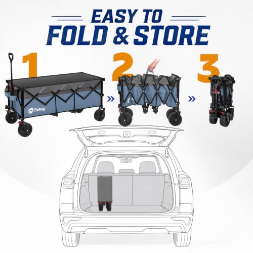Sekey 300L Extended Collapsible Wagon, 660 lb Capacity, 48 in Long - color: Blue&grey