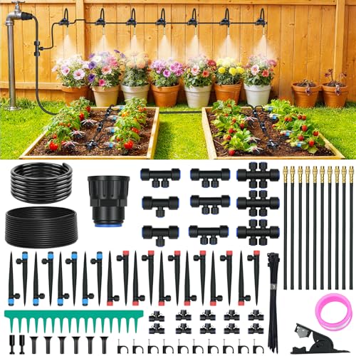 100FT Drip Irrigation Kit with 30 Emitters, 3 Spray Types, Push-Fit System - size: 100FT