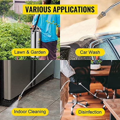 Happybuy 3 Gallon Stainless Steel Sprayer, 20" Wand & 3FT Reinforced Hose, Hand Pump Sprayer with Pressure Gauge, Safety Valve & Adjustable Nozzle, Weed Sprayers for Lawn, Gardening & Sanitizing - size: 3 Gallon