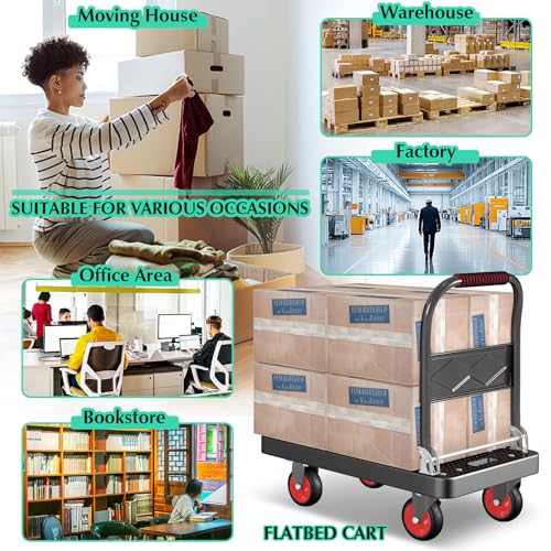 Foldable Platform Truck Cart with 3 Fence 1100lbs Capacity - color: Black, size: 28"x19"