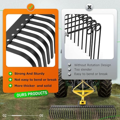 KUAFU 60-Inch 3-Point Landscape Rake Compatible with Category 1 - style: Yellow