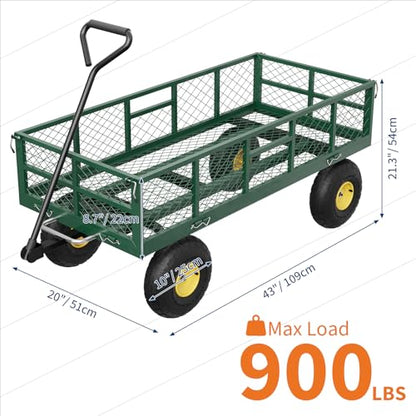 Garvee 900 lbs Steel Garden Dump Cart with Removable Sides, Convert to Flatbed, Heavy Duty Yard Cart with 180°Rotating Handle & 10" All Terrain Wheels, Utility Dump Wagon for Lawn Farm Backyard - color: Green