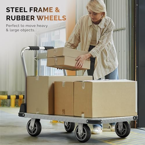 2200 lbs. Capacity Foldable Push Cart Dolly | Moving Platform Hand Truck | Heavy Duty Space Saving Collapsible | Swivel Flat Bed Wagon - Furniture Luggage Lifting - color: Silver, size: 2200 lbs. Capacity