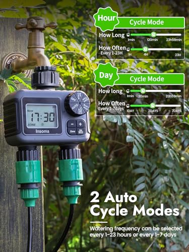 Insoma 2-Zone Sprinkler Timer, Programmable Garden Hose Timer with Auto/Manual/Rain Delay Modes | Water-Saving Irrigation Controller for Lawn, Yard & Drip Systems | Waterproof Design & Easy Setup - size: 2 Zone-Plastic