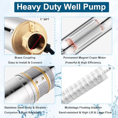 3" Deep Well Pump, 1HP 110v Submersible Well Pump with Control Box - style: 3" -1HP-110V-Brass