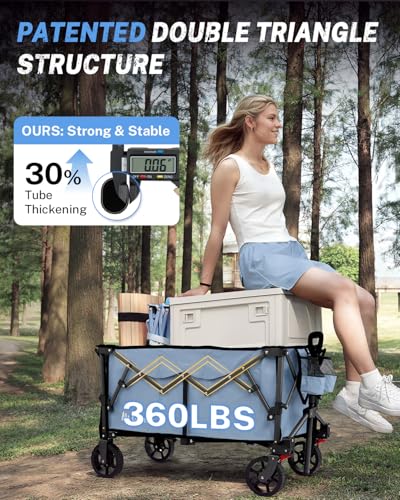 Gonex 38" L Collapsible Wagon Cart Foldable, 220L Folding Utility Cart - color: Blue