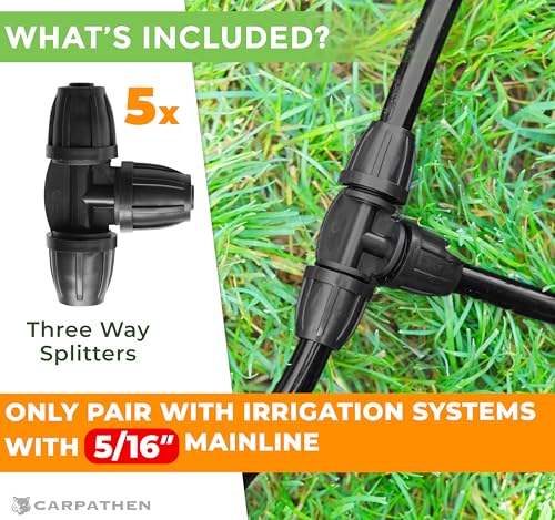 CARPATHEN 5/16" Barbed Tee Connector Parts for Drip Irrigation System 5 pcs - size: 5 pcs Splitters Connectors