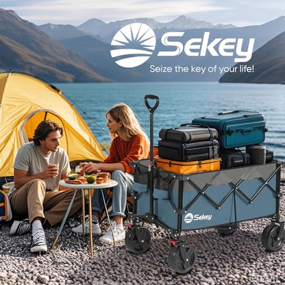 Sekey 220L Beach Wagon, 330 lb Capacity, Foldable, 8 in Wide Wheels - color: Blue&gray
