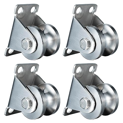 Cable Pulley Wheel Wall Mount, Duplex Bearings, Stainless Steel Rope Pulley for Pulley System, Sliding Gate, 4Pack - size: 32mm-4PCS