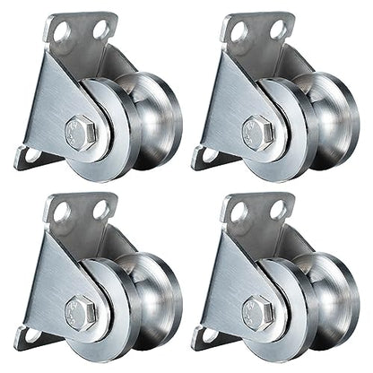Cable Pulley Wheel Wall Mount, Duplex Bearings, Stainless Steel Rope Pulley for Pulley System, Sliding Gate, 4Pack - size: 32mm-4PCS