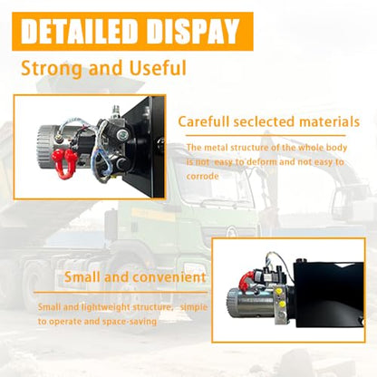 ParnicoTech 15 Quart Hydraulic Power Unit, Double Acting Dump Trailer Pump 12V DC, 3200 PSI Max Relief Pressure, Power Unit Metal Reservoir for Dump Trailer Car Lifting, SAE # 6 Port, Steel - color: 15quart