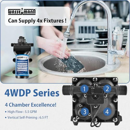 WASSERMANN 110V AC Water Pressure Booster Pump, 5.5 GPM 65 PSI Self-Priming Diaphragm Pump with Power Plug and Pressure Switch, 1/2 in NPSM, for Home, Garden Hose, RV and Marine Use - color: Blue3