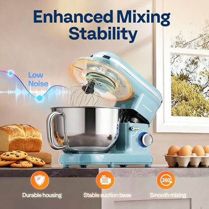 VIVOHOME Stand Mixer, 6-Quart Tilt-Head Kitchen Mixer with Bowl, Blue - color: Pastel Blue