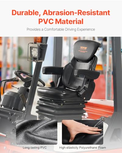 VEVOR Universal Forklift Seat, Tractor Seat with Armrest & Adjustable Back - style: High Suspension