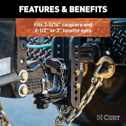 CURT 45908 Adjustable Ball and Pintle Channel Mount, 2-1/2" Shank, 20K